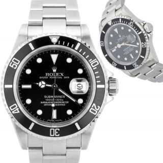 Rolex Submariner Date Stainless Black 40mm No - Holes Dive Watch Sel 16610 T