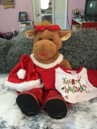 Build A Bear Holly Moose W/ Red Dress & Shoes Holiday Shirt Santa Hat Christmas