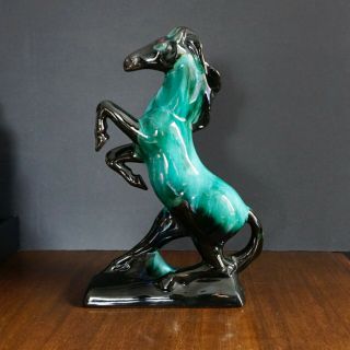 Vintage Blue Mountain Pottery Horse - Large Green And Black Decor Piece