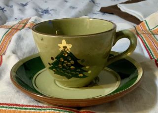 Vintage Stangl Jewelled Christmas Tree Cup And Saucer NWT 2