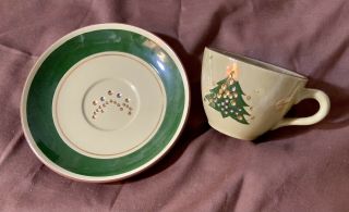 Vintage Stangl Jewelled Christmas Tree Cup And Saucer NWT 3