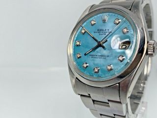 Men’s Rolex Oyster Perpetual Date 34mm Blue Mother Of Pearl Diamond Dial $7500