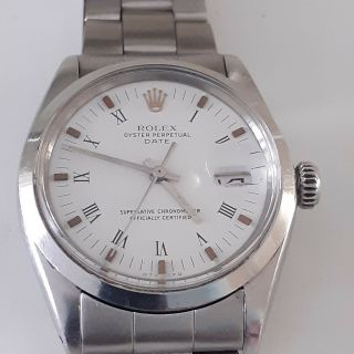 Rolex Date 34 Mm Steel Automatic White Roman Oyster Watch 1500 Circa 1972