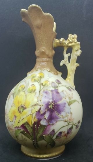 Antique Turn - Teplitz Bohemia Austria Rstk Pitcher / Vase 6 " Floral Motif