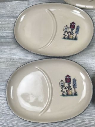 Set of 5 Home & Garden Party Ltd.  Stoneware Birdhouse Pattern Snack Plates 2