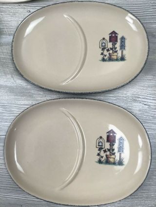 Set of 5 Home & Garden Party Ltd.  Stoneware Birdhouse Pattern Snack Plates 3
