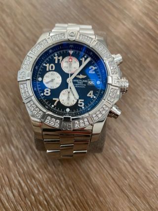 Mens Breitling Avenger A13370 Black Dial Watch Diamond Bezel