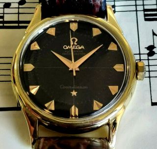 Stunning Rare Omega Constellation Pie Pan 18k Solid Gold Black Dial