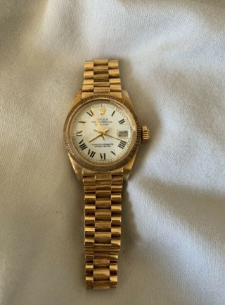 Rolex Datejust 6927 18k Yellow Gold Automatic Ladies President White Dial Watch