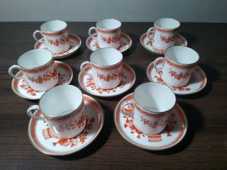 Set Of 8 Royal Crown Derby Demitasse Cups And Saucers Red