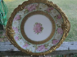 Antique Limoges France Elite Hand Painted Flowers &heavy Gold Encrusted Plate