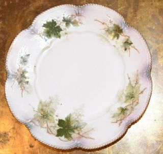 Antique Rs Prussia Porcelain Plate Ivy Leaves Gold Beading Scalloped Rim 8.  5 " W