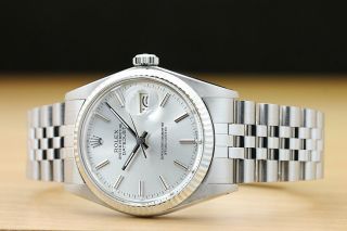 ROLEX MENS DATEJUST 18K WHITE GOLD & STAINLESS STEEL SILVER DIAL WATCH 2