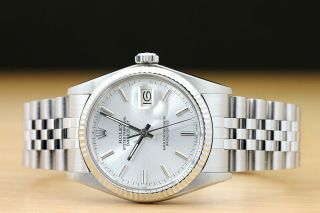 ROLEX MENS DATEJUST 18K WHITE GOLD & STAINLESS STEEL SILVER DIAL WATCH 3