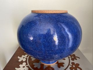 10” Large Vintage Mark Blumenfeld Studio Art Pottery Blue Vase Laguna Beach 70s