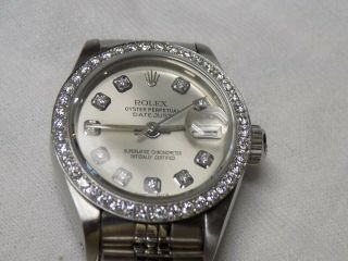 Rolex Datejust Lady Stainless Steel Watch Sapphire W/ Silver Diamond Dial Bezel