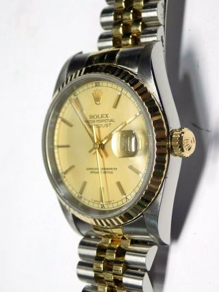 Rolex Mens Datejust Two Tone Quick Date 16233 Champagne Dial 36mm Fluted Bezel