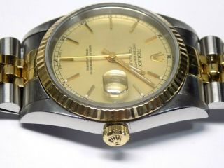 ROLEX MENS DATEJUST TWO TONE QUICK DATE 16233 CHAMPAGNE DIAL 36MM FLUTED BEZEL 2