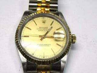 ROLEX MENS DATEJUST TWO TONE QUICK DATE 16233 CHAMPAGNE DIAL 36MM FLUTED BEZEL 5