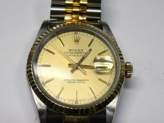 ROLEX MENS DATEJUST TWO TONE QUICK DATE 16233 CHAMPAGNE DIAL 36MM FLUTED BEZEL 6