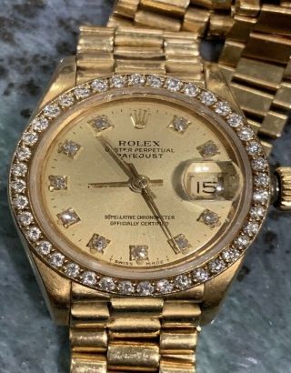Rolex Datejust President 18k Yellow Gold Diamond Bezel Ladies 26mm Watch