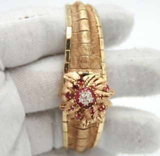 Lucien Piccard 14k Yellow Gold Estate Vintage Watch With Rubies & Diamonds