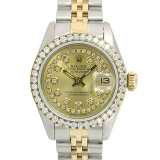 Rolex Ladies Datejust Watch Champagne Diamond Dial Twotone 18k Yellow Gold 69173