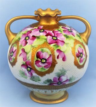 Antique Nippon Japan Handled Vase Hand Painted Moriage