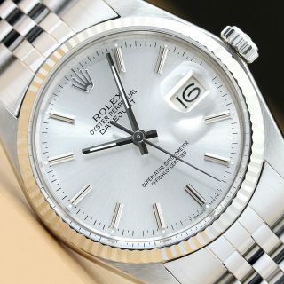 Rolex Mens Datejust 16014 18k White Gold Bezel Stainless Steel Diamond Watch