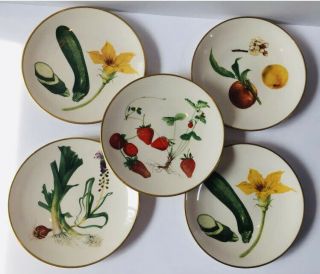 Set 5 Vintage Gorham Marilena Pistoia Fruits Vegetables 8.  5 " Porcelain Plates