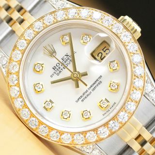 Ladies Rolex Datejust Mop Dial 1.  13 Ct Diamond Bezel & Lugs 18k Gold/ss Watch
