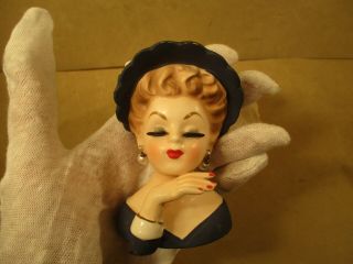 Vintage 1961 Inarco Cleve.  Ohio E - 774,  3.  5 " Navy Blue Lady Head Vase