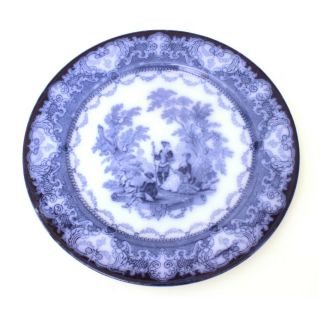 Doulton Burslem Flow Blue Plate Watteau Circa 1890 Antique Ironstone Porcelain