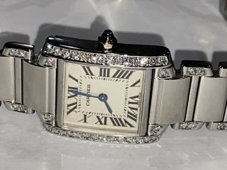 Women Cartier Tank Francaise Stainless Steel Diamond Watch