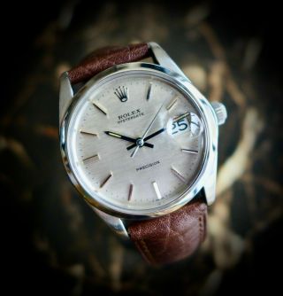 A Stunning Gents Vintage 1970 Rolex Oyster Date Precision " Linen " Dial In Steel