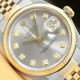 Rolex Mens Datejust 2 Tone 18k Yellow Gold & Stainless Steel Quickset Gray Watch