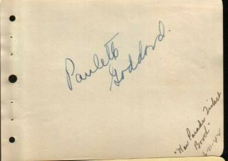 Paulette Goddard Autographed Album Page 1942 Stage Actress D.  90