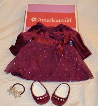 American Girl Doll Clothes: Plum Dress With Shoes And Hair Tie Fashion Clothing