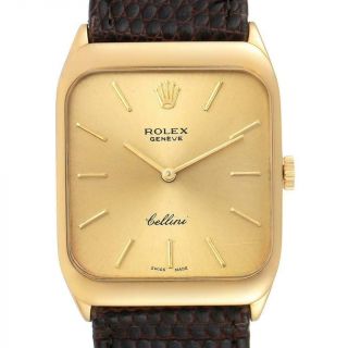 Rolex Cellini 18k Yellow Gold Black Strap Mens Vintage Watch 4027