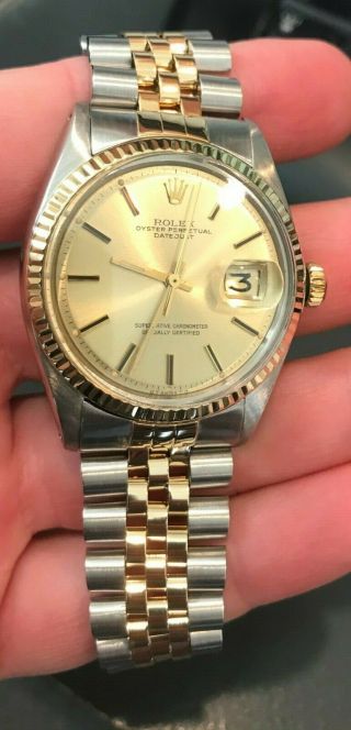 Rolex 36mm 2 Tone Datejust Champagne Index Dial Vintage Oyster Perpetual 1601/3