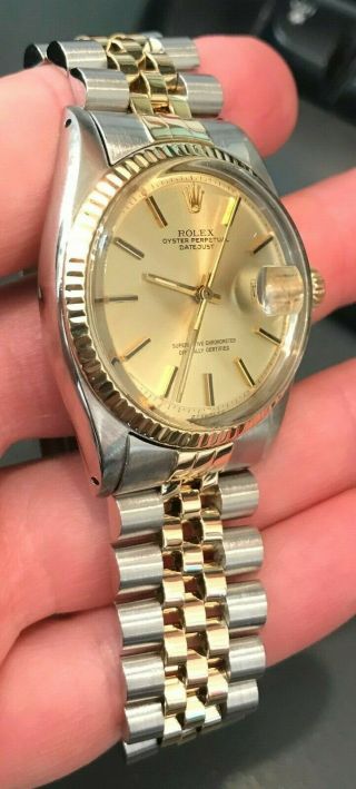 Rolex 36MM 2 tone Datejust Champagne Index Dial Vintage Oyster Perpetual 1601/3 2