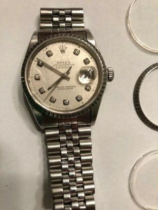 Mens Vintage Rolex Oyster Perpetual Datejust Watch With Diamonds