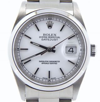 Rolex Datejust Mens Stainless Steel Watch Sapphire Oyster Band White Dial 16200