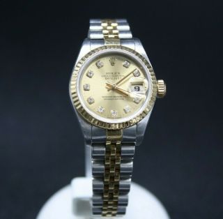 Rolex Lady - Datejust 79173 26mm Ss/18k Gold/diamond Dial Jubilee Bracelet Watch