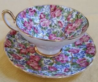 Vintage Taylor & Kent Love Bone China Floral Footed Cup & Saucer Longton England