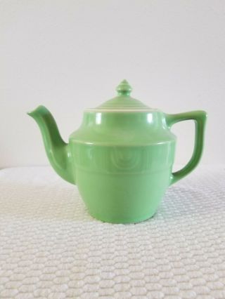 Vintage Hall Pottery - Apple Green Teapot - Medallion Shape.