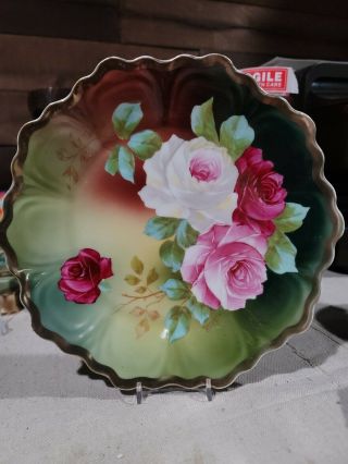 Antique Royal Vienna Hand Painted Rose Serving Plate 9 " Signed Bavaria