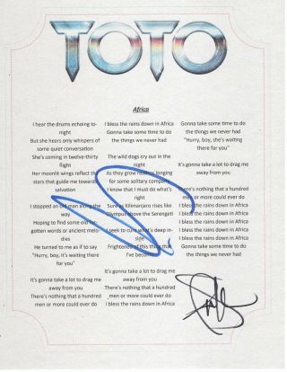 Toto Steve Lukather,  Joseph Williams Signed Africa Lyric Sheet Legends