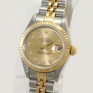 Rolex Lady Datejust 79173 Champagne Diamond Dial Steel 18k Gold Box Papers