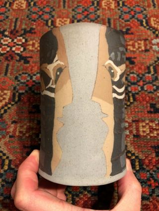 1992 Buzzard Mountain Pottery Vase Glass 2 Faces Unique Piece